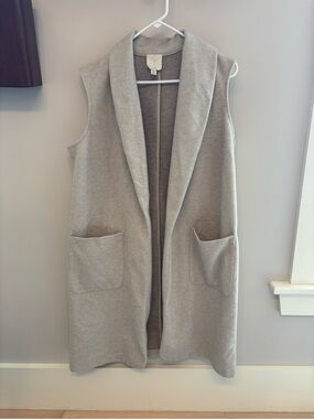 Joie Soft Neutral Shawl-Collar Sleeveless Vest in Light Taupe